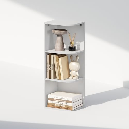 Furinno Reed Corner Shelf, 3-Tier Corner Bookshelf, Book Shelf, Corner Shelves, Storage Rack, for Organization and Storage, Home Office, Living Room, White - color: White, size: 3-Tier Corner