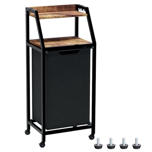 Timberer Laundry Hamper, Laundry Sorter, Rolling Laundry Basket with Wheels, 2 Shelves, 18 Gal(68L), Pull-Out and Removable Oxford Fabric Bags, for Laundry Room, Black and Rustic Brown - color: Black + Rustic Brown, size: 1 Bags (16.9"L x 11.8"W x 41.7"H)