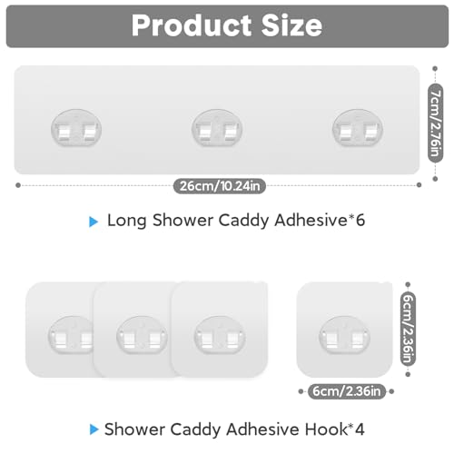 Shower Caddy Adhesive Replacement, Transparent Strong Adhesive Hooks, No Drilling, Waterproof, for Shower Caddy, Bathroom Storage Shelves and Kitchen Racks (Triple*6pcs + Single*4pcs) - color: ‎6 Triple + 4 Single