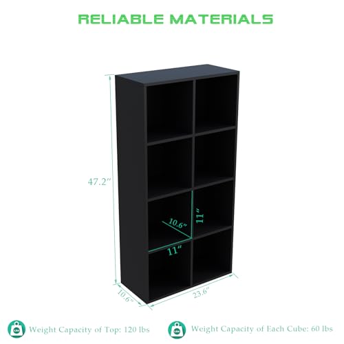 OSCHF 8-Cube Storage Shelf Bookcase - Wooden 4-Tier Floor Standing Open Bookshelf, Modern TV Stand up to 55 Inchs for Home and Office, Black - color: Black, size: 8-Cube