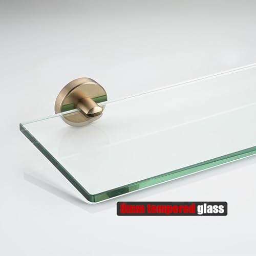 JQK Bathroom Glass Shelf, Tempered Glass Shower Storage 12 by 5 inches, 304 Stainless Steel Champagne Bronze Wall Mount, TGS101L12-CB - color: Champagne Bronze, size: 12 Inch (1 Pack)