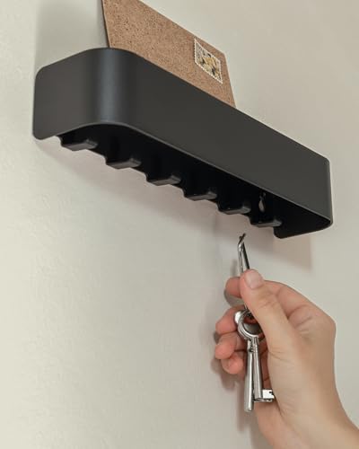 Kazai. Key Holder for Wall 'Tone' | Minimalist Key Hooks Design from Berlin | Modern Key Hanger with Metal Shelf | Key Hook Wall Mounted as Hallway Furniture | Black - color: Black