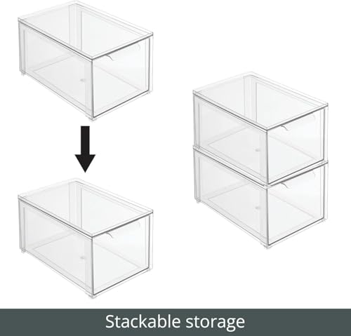 mDesign Plastic Stackable Bathroom Storage with Pull Out Bin Organizer Drawer for Cabinet, Vanity, Shelf, Cupboard, Cabinet, or Closet Organization - Lumiere Collection - Clear - size: 8 x 12 x 6 (Pack of 1)