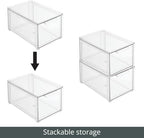 mDesign Plastic Stackable Bathroom Storage with Pull Out Bin Organizer Drawer for Cabinet, Vanity, Shelf, Cupboard, Cabinet, or Closet Organization - Lumiere Collection - Clear - size: 8 x 12 x 6 (Pack of 1)