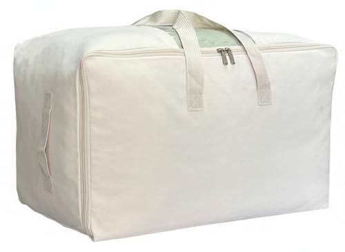 DoYiKe Soft Large Canvas Comforter Storage Bags with Four Carrying Handles and Clear Window, Closet Organizer for Clothing, Blankets Sheets Pillows and Bedding, 80L, Beige - color: Beige, size: 80L - 1 Pack