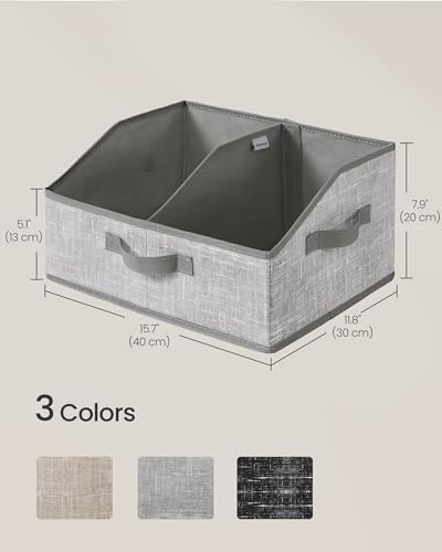 SONGMICS Set of 6 Storage Baskets, Foldable Storage Bins with Removable Dividers, Fabric Boxes, 15.7 x 11.8 x 7.9 Inches, Closet Organizers, 3 Handles, for Living Room, Cattail Gray URFB0140G01 - color: Cattail Gray