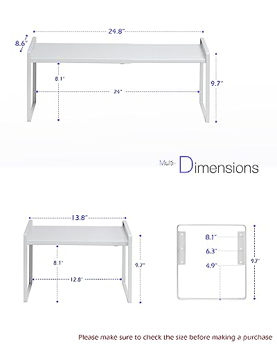 Nxconsu Cabinet Shelf Expandable Height Adjustable Organizer Riser for Kitchen Cabinet Pantry Cupboard Under Sink Countertop Organization Storage Space Saver Stackable Heavy Duty Metal White - color: White, size: 8.6’’D * 13.8-24.8’’W * 9.7’’H