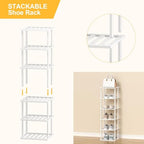 SHIISEWE White Bamboo Shoe Rack for Small Spaces 6 Tier Tall Vertical Narrow Rack - color: White