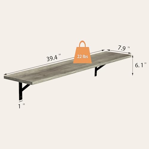 DINZI LVJ Long Wall Shelves, 39.4Inch Wall Mounted Shelves Set of 2, Easy-to-Install, Wall Storage Ledges with Sturdy Metal Brackets for Living Room, Bathroom, Bedroom, Kitchen, Grey Wash - color: Grey Wash, size: 39.4 Inch