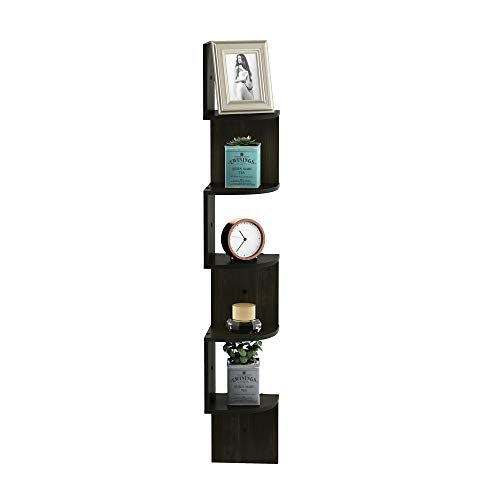 Furinno ROSSI Floating Book Shelves for Wall, 5-Tier Zigzag Corner Shelf Wall Mounted, Radial Corner Floating Shelf, for Living Room, Bedroom, Bathroom, Home Office, Espresso