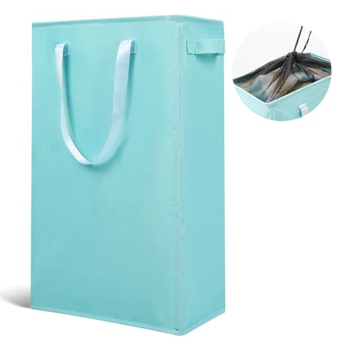 Odonata Slim Laundry Hamper Handles Collapsible Laundry Basket Thin Dirty Clothes Basket Narrow Laundry Bag Foldable Dirty Hamper 45L (Baby Blue) - color: Baby Blue