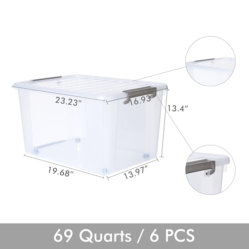 ITYLIFE CITYLIFE 6 Packs 69 QT Plastic Storage Bins with Lids Large Stackable Storage Containers for Organizing Clear Storage Box for Garage, Closet, Kitchen - size: 6 Packs - 69 QT