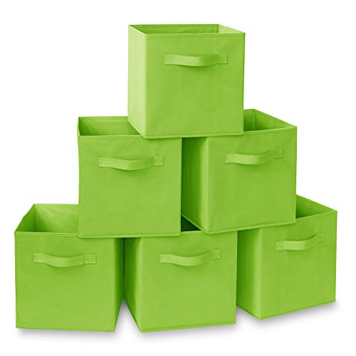 Casafield Set of 6 Collapsible Fabric Cube Storage Bins, Lime Green - 11" Foldable Cloth Baskets for Shelves, Cubby Organizers & More - color: Lime Green, size: 10.5" x 10.5" x 11"