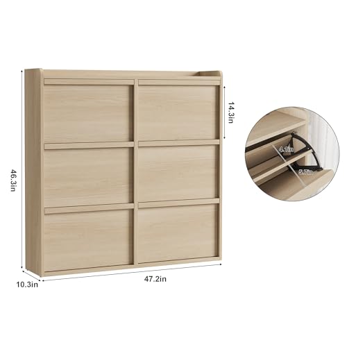 GarveeHome Shoe Cabinet with 6 Flip Drawers, Wooden Shoe Organizer Cabinet with Adjustable Shelf, Shoe Storage for Entryway, Hidden Shoe Cabinet for Hallway, Living Room, Natural Oak - color: Natural Oak, size: 6-Drawers