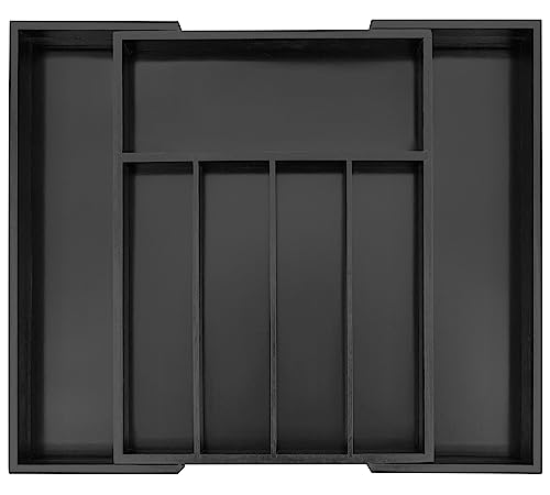 Utoplike Bamboo Silverware Drawer Organizer, Expandable Kitchen Utensils Drawer Organiser, Cutlery Tray Dividers, Flatware Caddy Drawer Insert, Office Supplies, Black 5-7 Slot - color: Black, size: Small