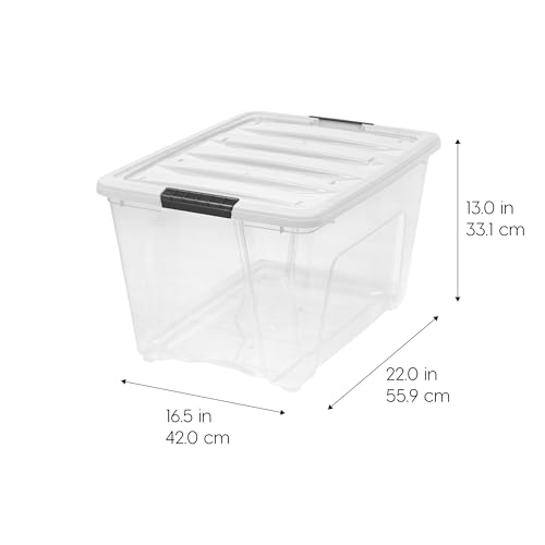IRIS USA 6-Pack 54 Quart Stackable Storage Bins with Lids [Made in USA] - Everyday Organizer Latching Clear Plastic Organization Containers Closet Bedroom Shelving Units Home Storage - Clear/White - color: Clear/White, size: 54 Qt, style: 6 Pack