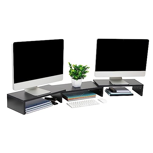 Mind Reader Dual Monitor Stand, Desktop Organizer, Laptop Riser, Office, MDF, 51.25"L x 9.25"W x 4.75"H, Black - color: Black
