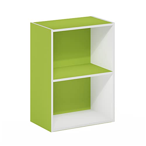 Furinno Luder Bookcase / Book / Storage, Green/White, 2-Tier - color: White/Green, size: 2-Tier, 9 x 16 x 21