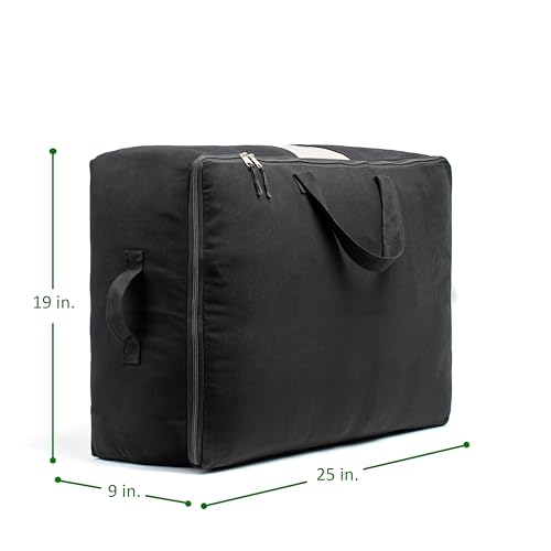 Soft Canvas Storage Bags with Zipper. Thick Breathable, 2pc King/Queen Comforter Organizer. Four Carrying Handles and Window. Large 25x19x9in Bag for Sheets Blankets Bedding Pillows, Clothes (Black) - color: Black, size: 2 Pack
