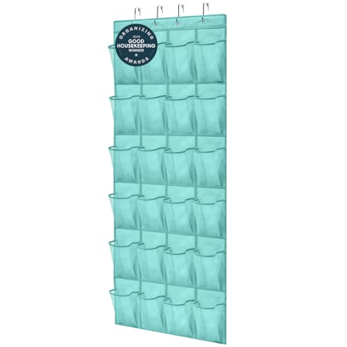 GORILLA GRIP Over the Door Shoe Organizer, 24 Large Breathable Mesh Pockets, Space Saving Hanging Storage Holder, Closet Rack Hanger Holds Up to 40 lbs, Hangs on Closets, Shoes, Accessories, Turquoise - color: Turquoise, size: 24 Pockets/4 Hooks