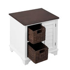 Multifunctional End Table Side Table with a Shutter Style Door and 2 Woven Grass Baskets, Sofa Side Narrow Table, Wood Bedside Nightstand for Living Room Bedroom (White-4.7) - color: White-4.7