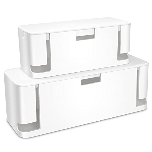 ZhiYo Cable Management Box White, 2Pack Cord Organizer Box - Extra Large and Medium Size, Cord Hider Box to Conceal Power Strips on Desk or Floor, Made from Electrically Safe ABS Material - color: White, size: XL + M