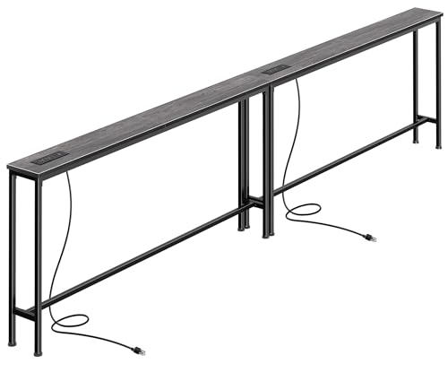 SUPERJARE 110.2 Inch Sofa Table with Power Outlets and USB-C Ports, 5.9 Inch Narrow Console Tables, Entryway Hallway Couch Tables with Storage, Behind Sofa, Small Spaces, Living Room, Charcoal Gray - color: Charcoal Gray, size: 5.9''D x 110.2''W x 29.7''H