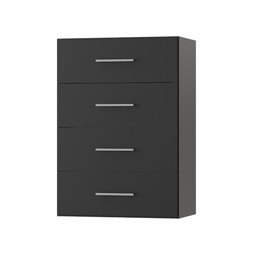 ROOMTEC 19.5" 4 Drawer Short Tower Closet Unit, Modular Closet System with Drawers and Shelf, Wardrobe Organizer for Bedroom or Walk-in Closet, Wall Mounted, Customizable Clothes Storage Unit, Black - color: Black, size: 19.5" Wide, style: 4 Drawer Short