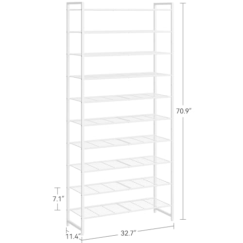 Nunsino Shoe Rack for Closet, Metal Shoe Organizer, 10 Tier Garage Shoe Rack Max Holds 50 Pairs,Shoe Storage Shelf,Entryway,White - color: White, size: 10 Tier