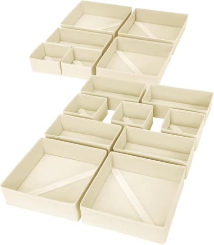 DIMJ Drawer Organizer Clothes, 15 Pack Dresser Organizer, Foldable Closet Organizers and Storage, Fabric Dresser Bins, Drawer Dividers for Nursery, Baby Clothes, Underwears, Sock (Beige) - color: Beige, size: 15 Pack