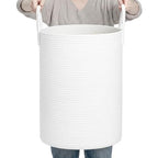 CLHMILY&Z Laundry Hamper Round Storage Rope Basket (White, 60L) - color: White, size: 60L