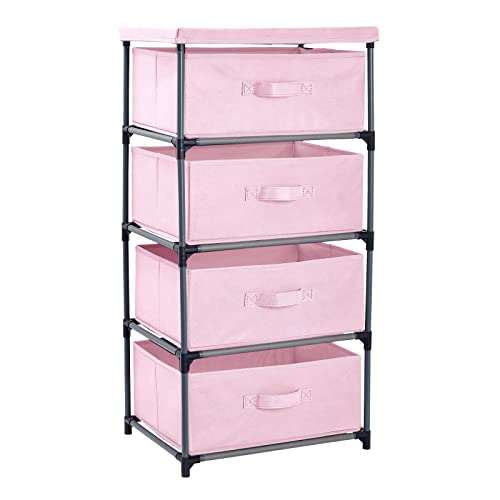 Juvale 4-Tier Dresser for Bedroom - 16.5 x 13 x 33 in, Pink, Modern - Closet Dresser with 4 Fabric Drawers for Clothes & Bedroom Storage - color: Pink