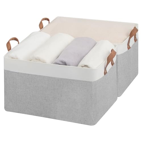 StorageWorks Storage Bins, Fabric Storage Bins for Shelves, Extra Large Storage Baskets with Metal Frame, Closet Baskets and Bins with Handles, Jumbo, Gray and White, 2-Pack - color: Gray and White, size: 19" L x 13 ¼" W x 11" H