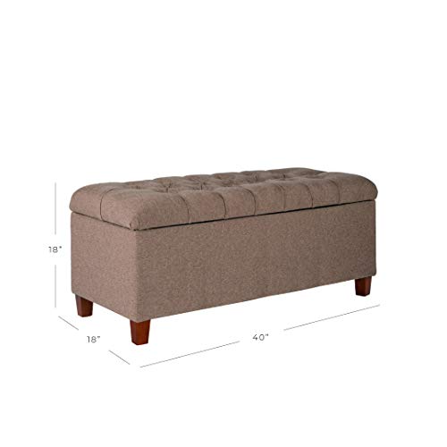 Homepop Home Decor | Tufted Ainsley Button Storage Ottoman Bench with Hinged Lid | Ottoman Bench with Storage for Living Room & Bedroom, Brown 18x40x18 inches - color: Brown