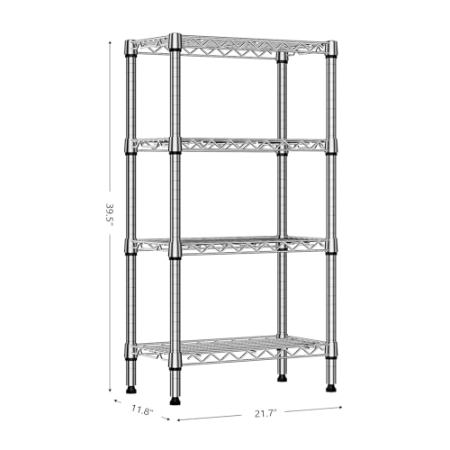 M MZG 1000 lbs 4 Tier Shelf Metal Storage Shelves Wire Rack Closet Organizers with PP Board for Garage Kitchen Bathroom Laundry Chrome 11.8" D x 21.7" W x 39.5" H - color: Chrome, size: 4 tier, 11.8" D x 21.7" W x 39.5" H