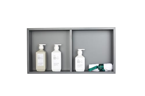 No Tile Ready Gunmetal Shower Niche,Stainless Steel Shower Wall Niche Inserts(Gery, 24 * 12 in) - color: Grey, size: 24 * 12 in