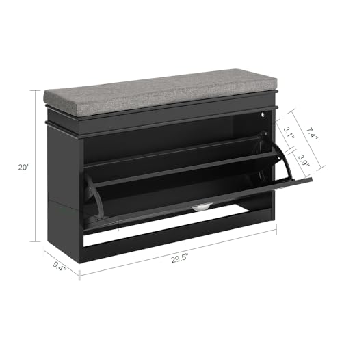 Haotian Shoe Storage Bench with Cushion, Black Narrow Shoe Rack for Entryway, Small Shoe Cabinet with Flip-Drawer, Closet Hallway Mudroom FSR82-L-SCH - color: Black, size: 1 Drawer:29.5x9.4x20"