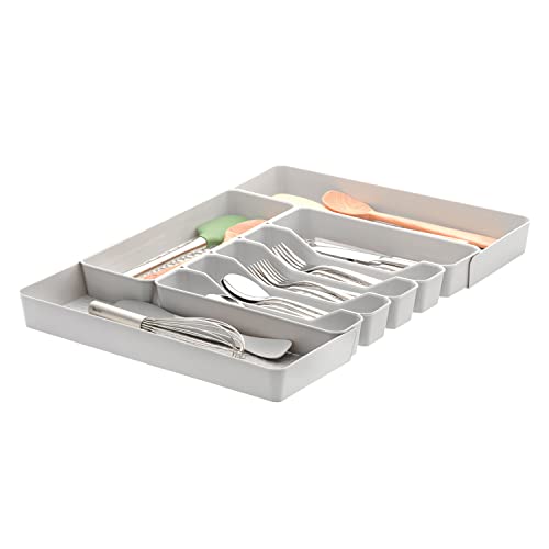 Spectrum Hexa 6-Divider Expandable Silverware Tray (Stone Gray) - in-Drawer Organizer for Kitchen Accessories, Cutlery, Knives, & More/Easy-to-Clean Home & Apartment Essential - color: Stone Gray, size: 6 Divider Expandable