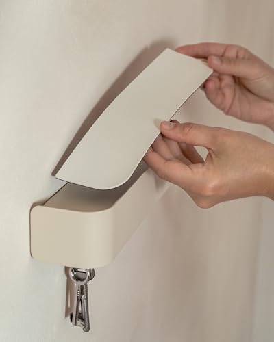 Kazai. Key Holder for Wall 'Tone' | Minimalist Key Hooks Design from Berlin | Modern Key Hanger with Metal Shelf | Key Hook Wall Mounted as Hallway Furniture | Taupe - color: Taupe