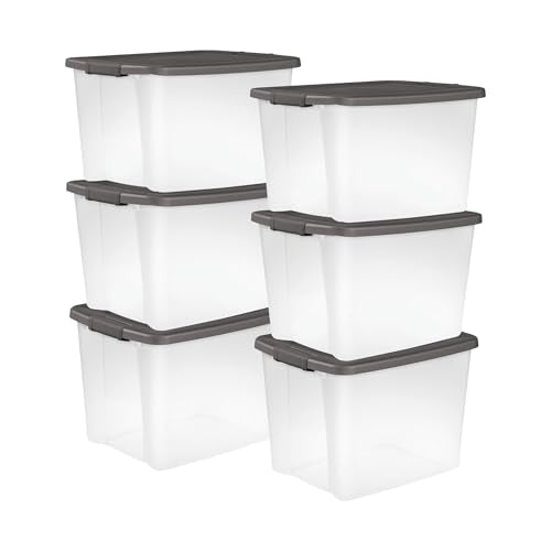 Sterilite 6-Pack ShelfTote, Clear Plastic Storage Bins with Lids, 50 Quart, Gray - Stackable Organizing Container Boxes for Closet, Bathroom, and Office - size: 50 Quart Tote, style: 6 Pack
