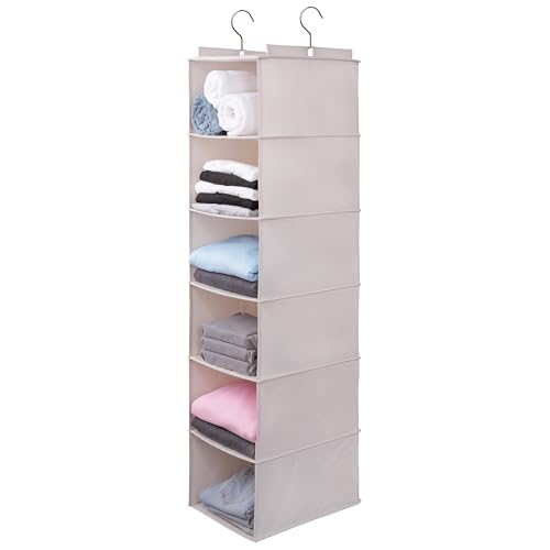 Large Hanging Sweater Organizer for Closet,Collapsible 6-Shelf Hanging Closet Shelves with Drawers, Washable (Beige -6 Shelf) - color: Beige, size: 6 Shelf