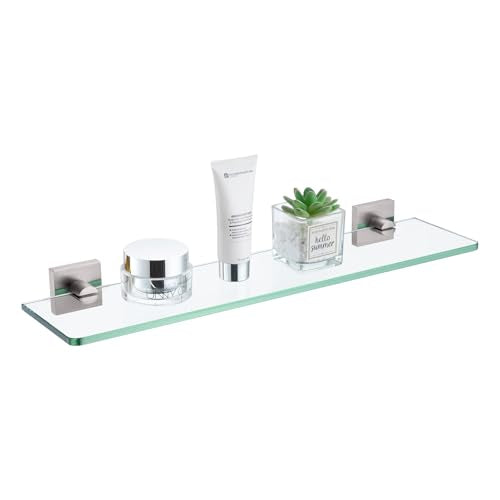 KOKOSIRI Floating Shelves Wall Mount 20-Inch Bathroom Tempered Glass Shelf for Kitchen Storage Shower Hanging Rack, Brushed Stainless Steel B1107BR-L20 - color: Brushed Nickel, size: 20-Inch