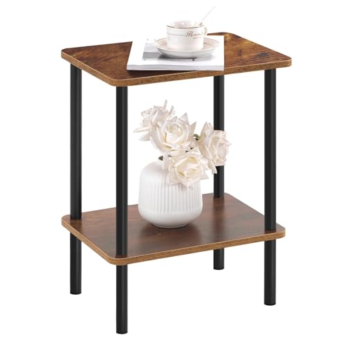 Apicizon 2 Tier End Table, Small Side Table with Solid Wood Legs, Boho Bedside Table with Storage Shelf, Nightstand for Small Spaces, Bedroom, Living Room, Entryway, Farmhouse, Easy Assembly, Brown - color: Brown, size: 1 Set, style: 2 Tier