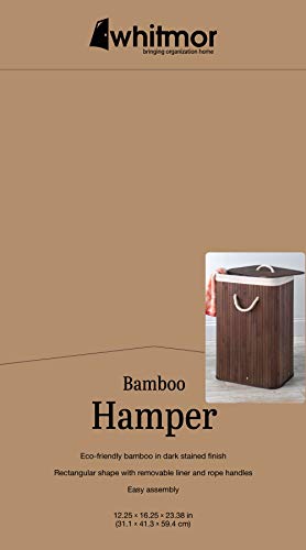 Whitmor Laundry Hamper with Rope Handles Bamboo, 12.25x16.25x23.375, Dark Stain - color: Dark Stain