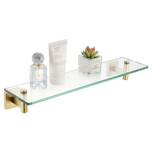 KOKOSIRI Wall Shelves Floating Shelf 20-Inch Stainless Steel Bathroom Hardware Tempered Glass Kitchen Hanging for Storage/Room Decor Gold B1105BG-L20 - color: Brushed Gold, size: 20-Inch