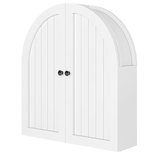 DreamDashio Arched Bathroom Cabinet Wall Mounted with Doors, Adjustable Shelves, Medicine Cabinet Over The Toilet, Wall Cabinet, Storage Cabinet for Bathroom, Laundry Room, Kitchen, White - size: 27.6"H x 23.6"W x 5.9"D