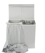 Simple Houseware Double Laundry Hamper with Lid and Removable Bags, Grey - color: Grey