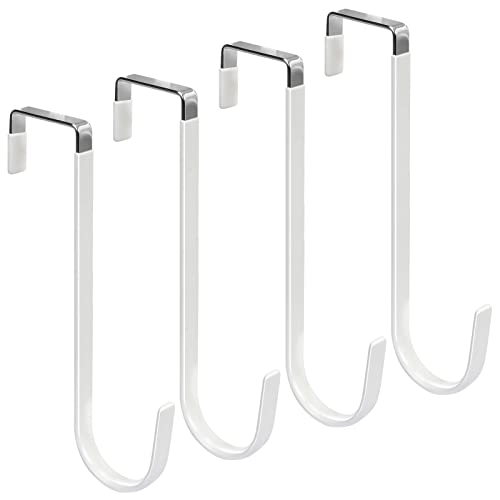 FYY Over the Door Hooks, 4 Pack Upgraded Long Door Hangers Hooks with Rubber Prevent Scratches Heavy Duty Organizer Hooks for Hanging Clothes, Towels, Hats, Coats, Bags White - color: A White, size: Long, style: 4 Pack