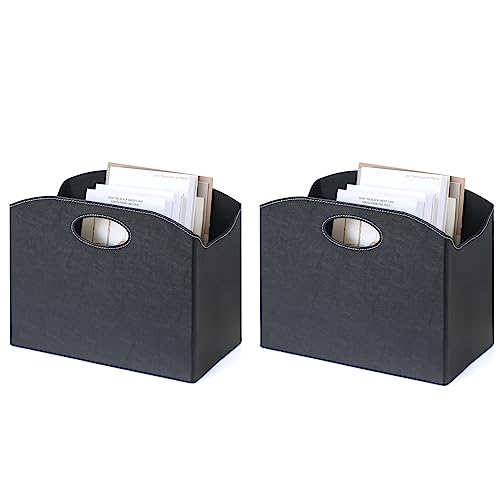 EZDeco Magazine Holder Foldable Magazine Rack Floor PU Leather File Holder Newspaper Book Storage Magazine Basket Document File Folder Organizer for Office Home (Black-2) - color: Black-2