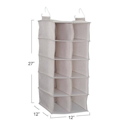 Household Essentials 10-Pocket Hanging Shoe Organizer, Side-by-Side Blended Canvas Storage, 2 Hooks for Excellent Support, The Perfect Space-Saving Organizer - color: Silver
